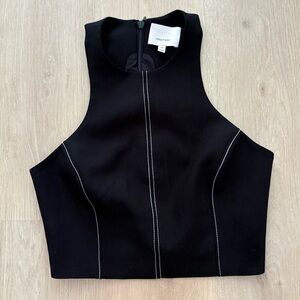 Cinq à Sept Black Sleeveless Top with White Stitching
